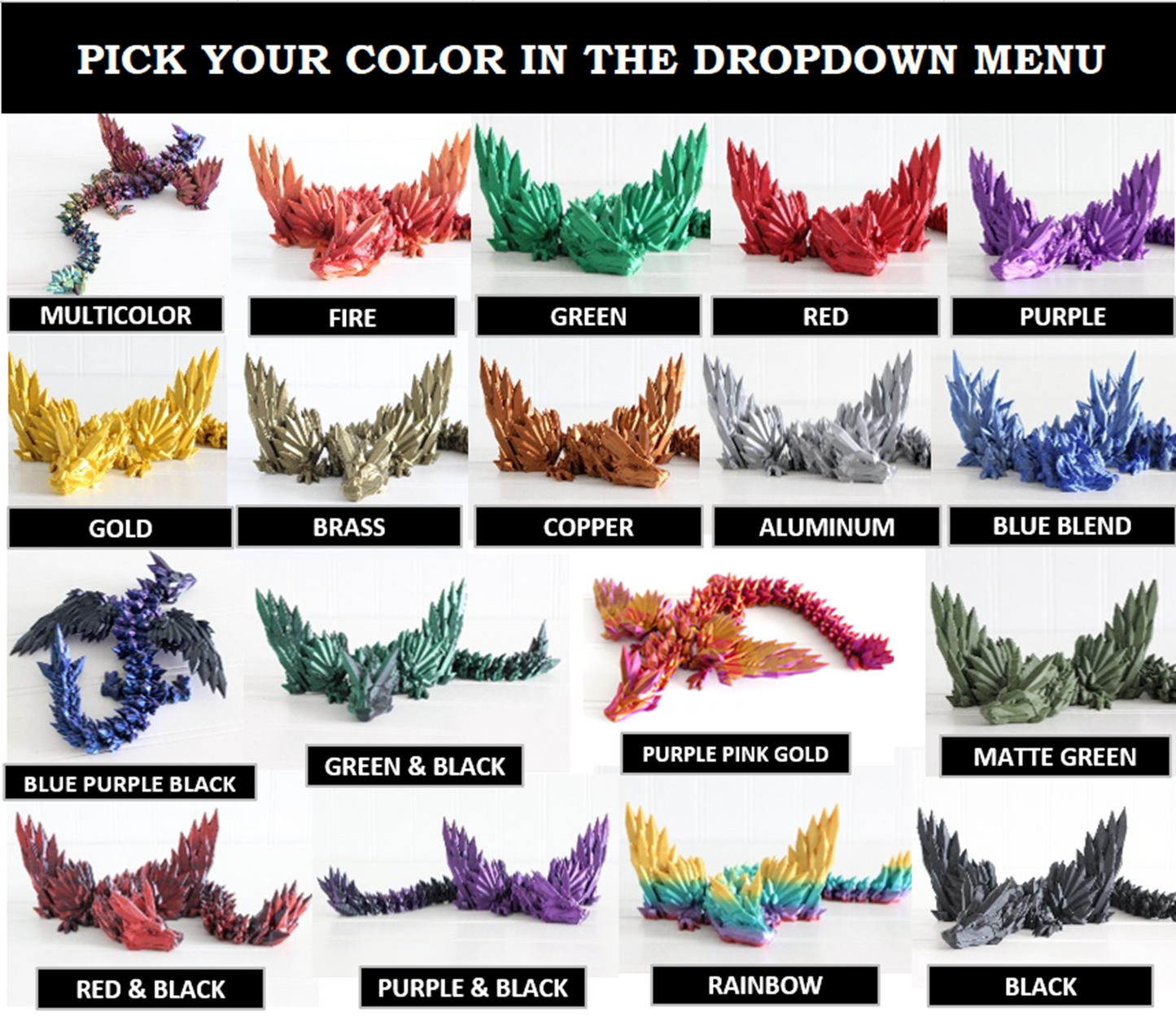 Articulated Dragon, Sunflower Dragon, 3D Print Desk Toy