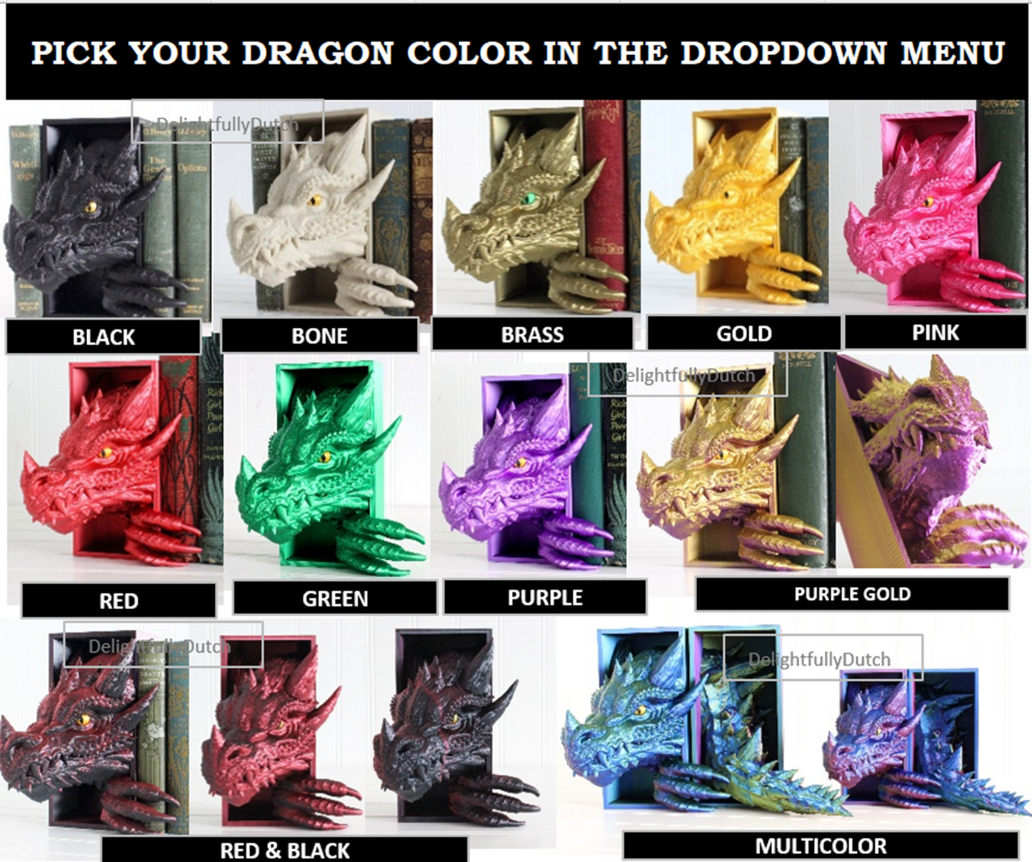 Dragon Book Nook HEAD ONLY, Dragon Head, Bookshelf Decor, 3D Print, Bookish