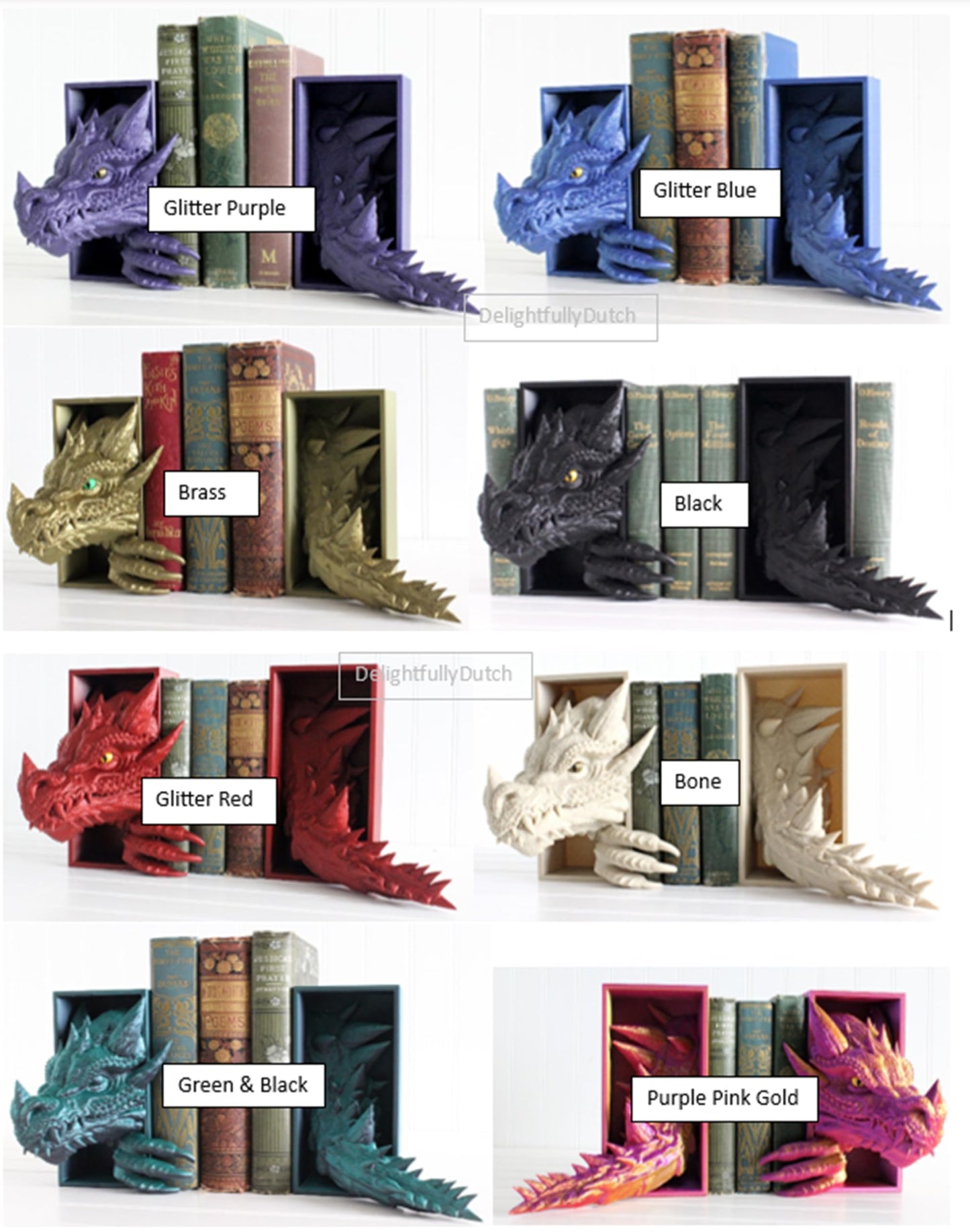 Dragon Book Nook SET, Dragon Tail and Head, Bookshelf Decor, 3D Print, Bookish
