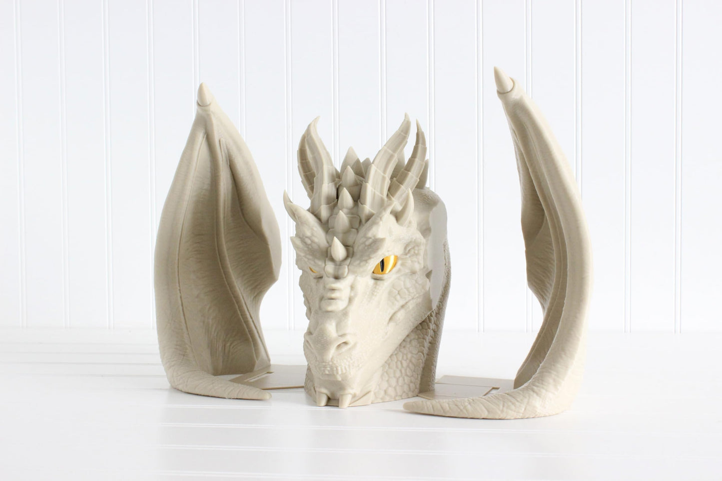 Dragon Bookshelf Decor, Dragon Head, Wings, and Tail, 3D Print, Bookish