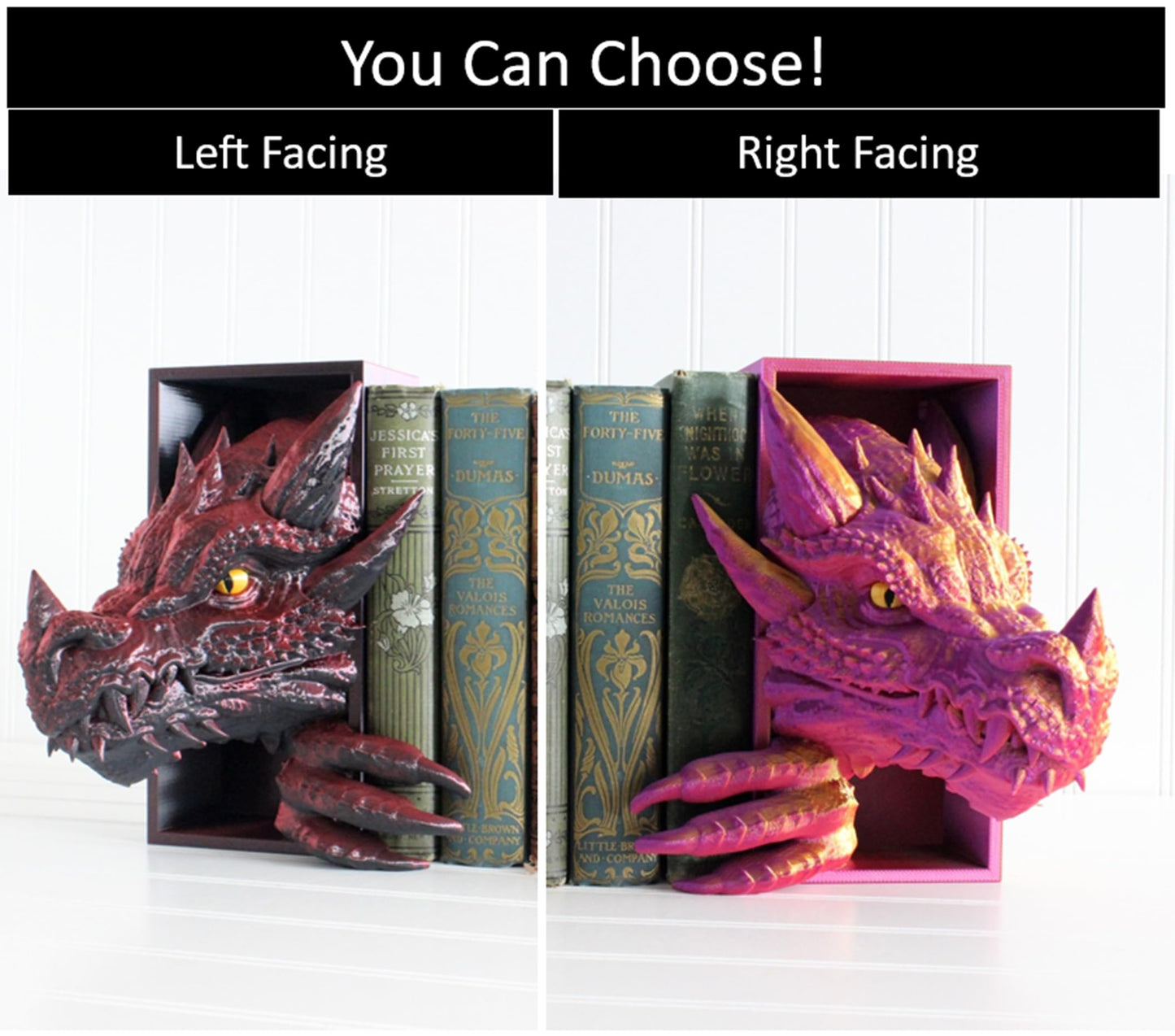 Dragon Book Nook SET, Dragon Tail and Head, Bookshelf Decor, 3D Print, Bookish