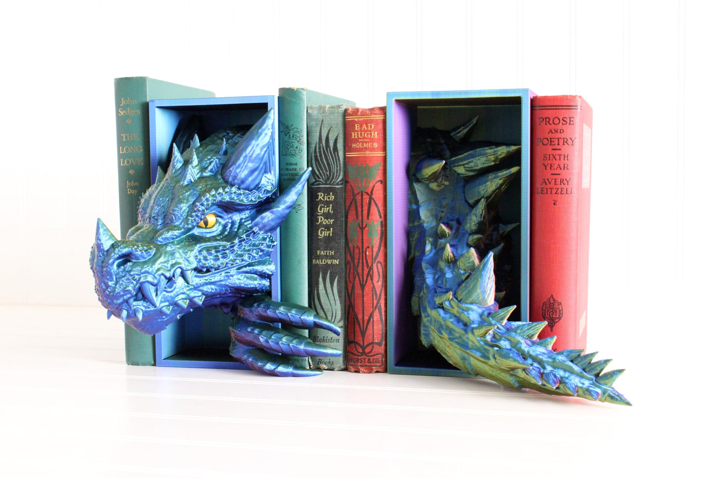 Dragon Book Nook SET, Dragon Tail and Head, Bookshelf Decor, 3D Print, Bookish