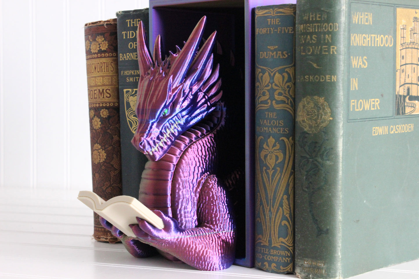 Dragon Book Nook, Dragon Reading, Bookshelf Decor, 3D Print
