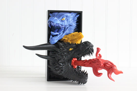 Dragon Book Nook, Dragon Bookshelf Decor, 3D Print, 3 Dragon Heads