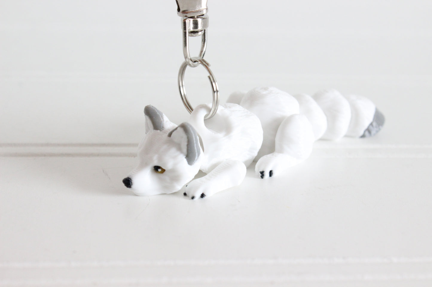 Arctic Fox Keychain -  Animal Keychain for Car Keys, Backpacks, and Purses
