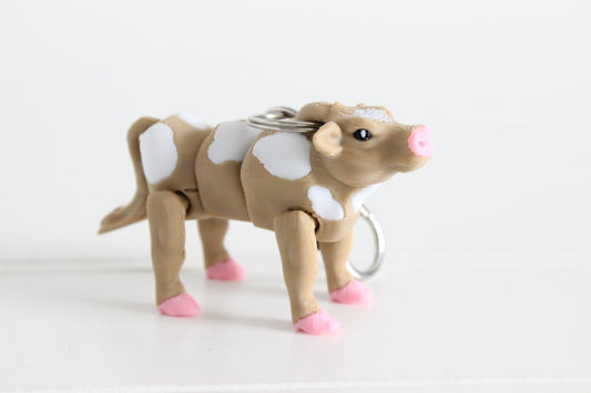 Brown and White Cow Keychain - Animal Keychain for Car Keys, Backpacks, and Purses