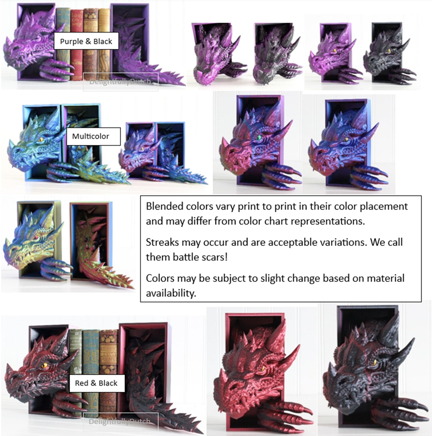 Dragon Book Nook SET, Dragon Tail and Head, Bookshelf Decor, 3D Print, Bookish