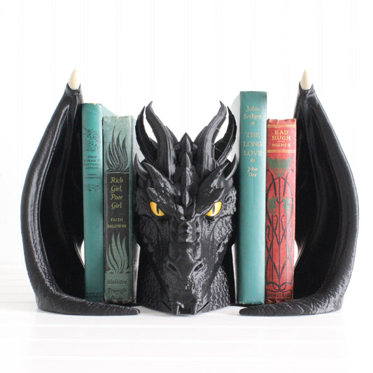 Dragon Bookshelf Decor, Dragon Head, Wings, and Tail, 3D Print, Bookish